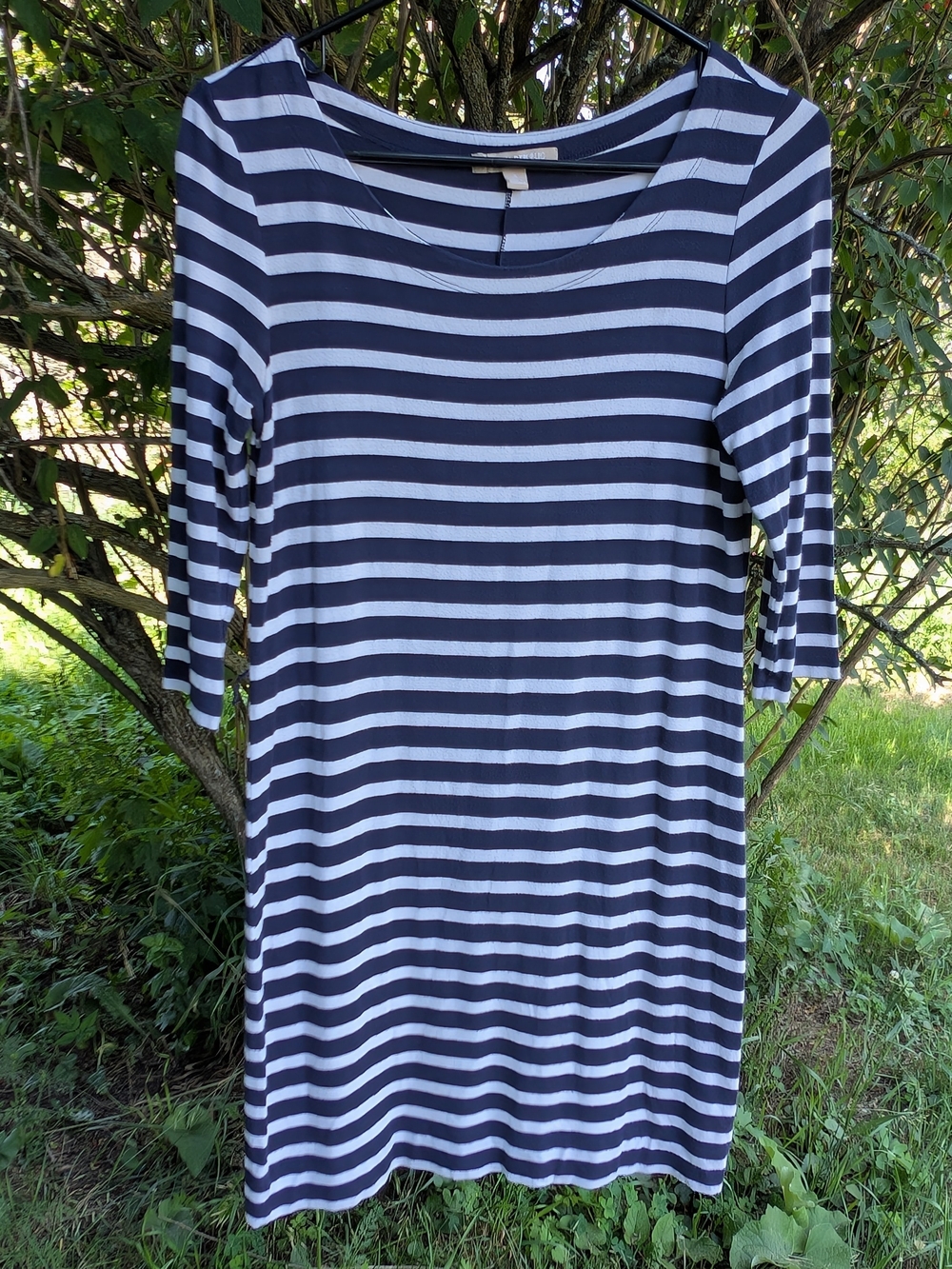 Banana Republic Navy and White Striped Scoop Neck Top